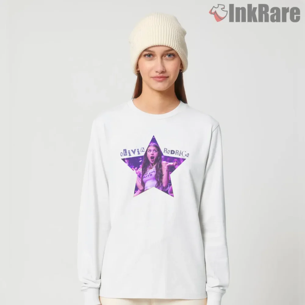 Olivia Rodrigo Guts Tour Purple Star Live Show Shirt on white long sleeve shirt for women graphic tee