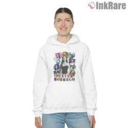 Olivia Rodrigo Halftone Photo Collage Pop Art Shirt on white hoodie for women graphic tee