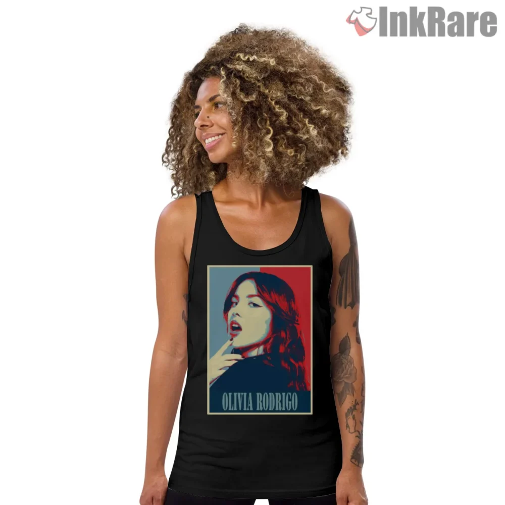Olivia Rodrigo Hope Style Pop Poster Portrait Shirt on black tank top for women graphic tee