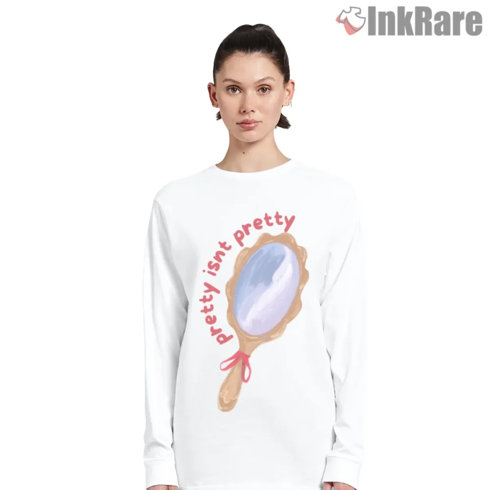 Olivia Rodrigo Pretty Isnt Pretty Mirror Lyric Shirt on white long sleeve shirt for women graphic tee