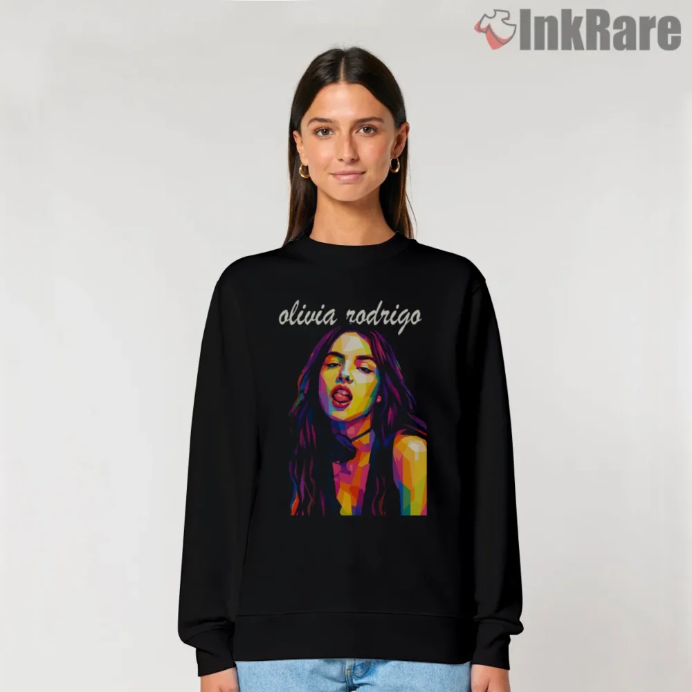 Olivia Rodrigo Rainbow Pop Art Color Block Portrait Shirt on graphic shirt for women graphic tee