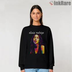 Olivia Rodrigo Rainbow Pop Art Color Block Portrait Shirt on graphic shirt for women graphic tee