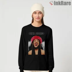Olivia Rodrigo Red Beret Big Smile Close Up Shirt on black long sleeve shirt for women graphic tee