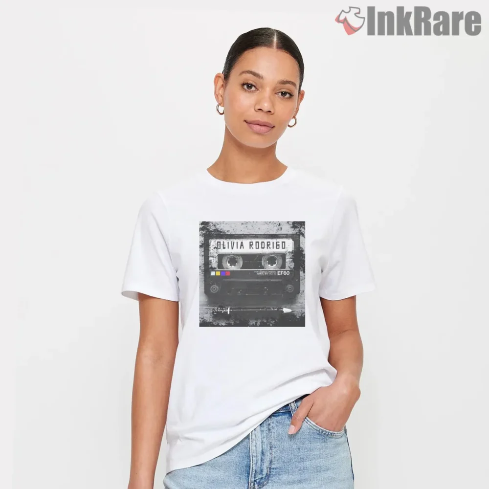 Olivia Rodrigo Retro Mixtape Cassette Album Inspired Shirt on white short sleeve shirt for women graphic tee