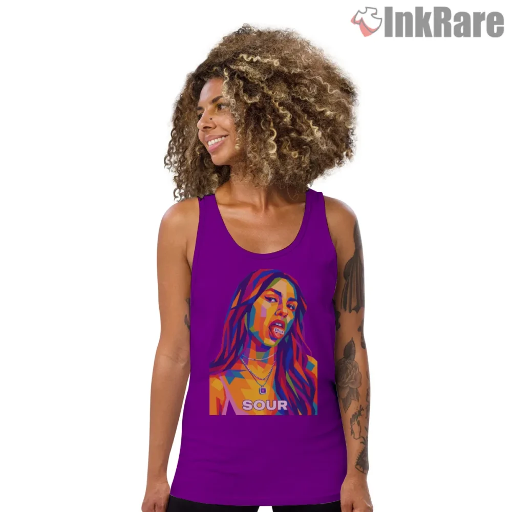 Olivia Rodrigo Sour Era WPAP Geometric Portrait Shirt on purple tank top for women graphic tee