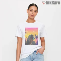 Olivia Rodrigo Sour Summer Cartoon Beach Scene Shirt on white short sleeve shirt for women graphic tee