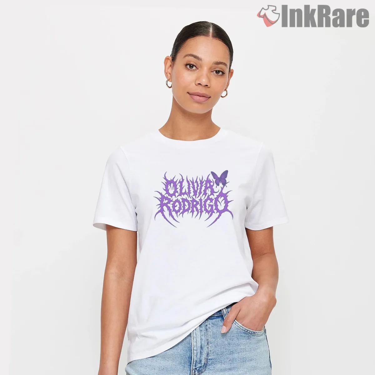 Olivia Rodrigo Tough And Cute Butterfly Logo Short Sleeve White Olivia Rodrigo Tough And Cute Butterfly Logo Shirt on white short sleeve shirt for women graphic tee