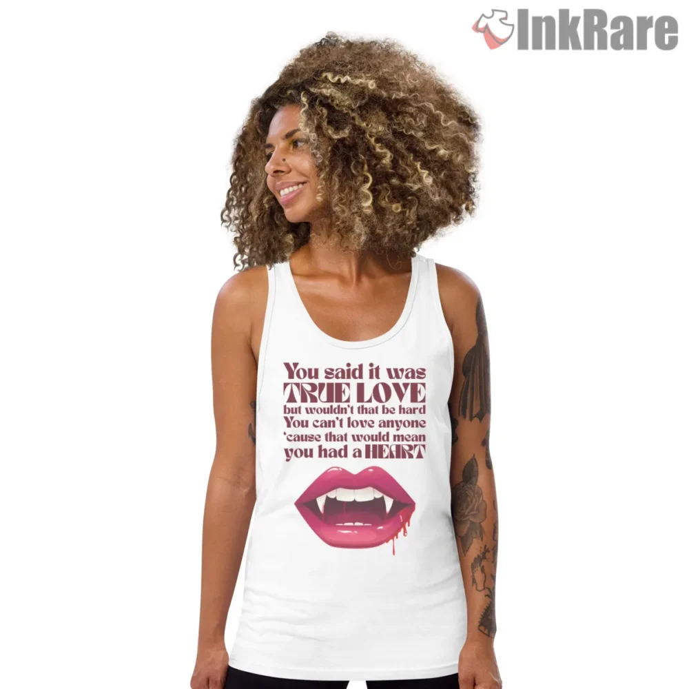 Olivia Rodrigo Vampire Bridge True Love Lyric Shirt on white tank top for women graphic tee