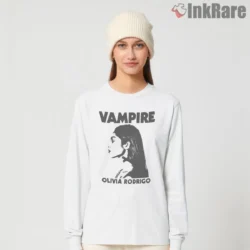 Olivia Rodrigo Vampire Single Monochrome Poster Shirt on white long sleeve shirt for women graphic tee