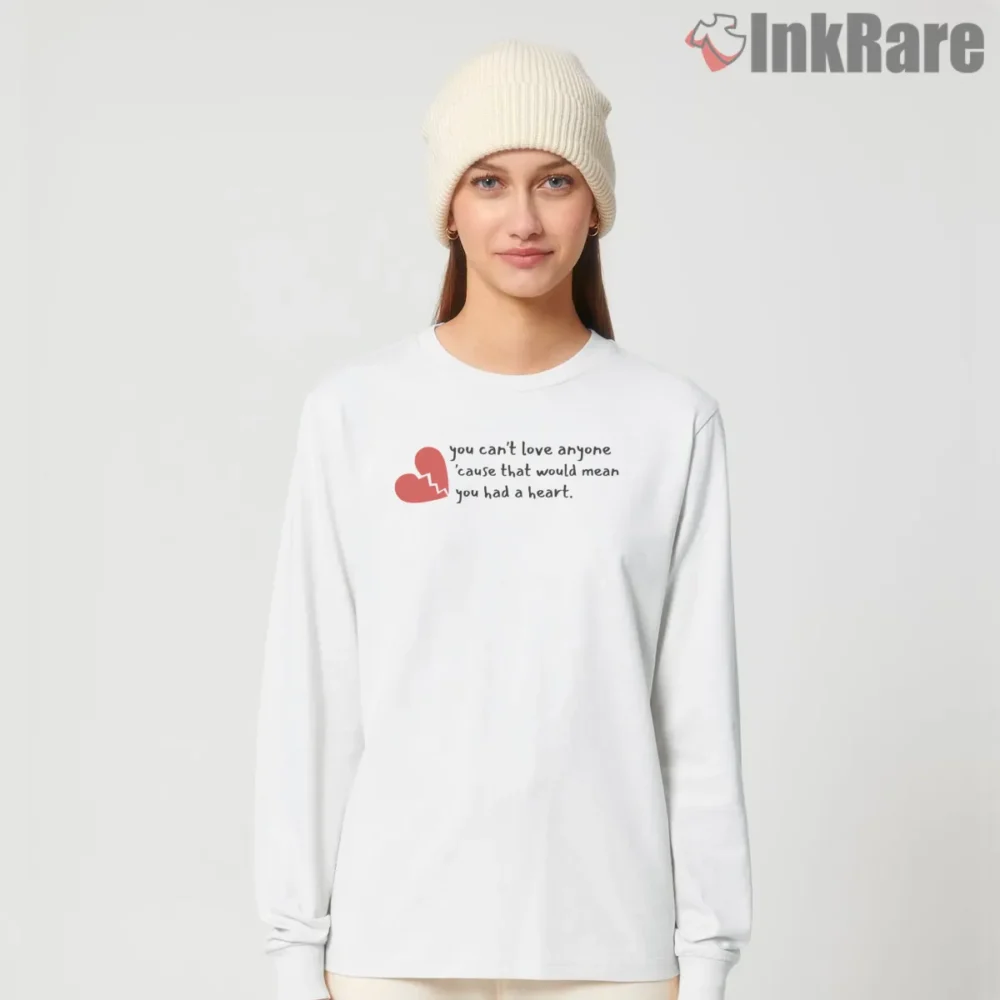 Olivia Rodrigo Vampire Sour Lyric Red Heart Shirt on white long sleeve shirt for women graphic tee