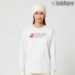 Olivia Rodrigo Vampire Sour Lyric Red Heart Shirt on white long sleeve shirt for women graphic tee