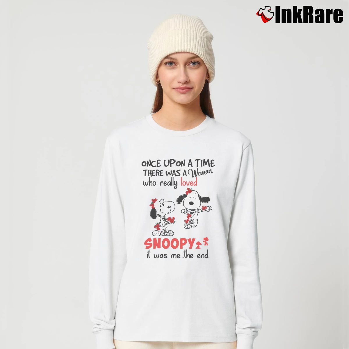 Once Upon A Time There Was A Woman Who Really Loved Snoopy It Was Me The End Women’s Long-Sleeve Top in white – Effortless Layer Women’s Once Upon A Time There Was A Woman Who Really Loved Snoopy It Was Me The End Long-Sleeve Top in white | Sleek, Versatile, All-Season