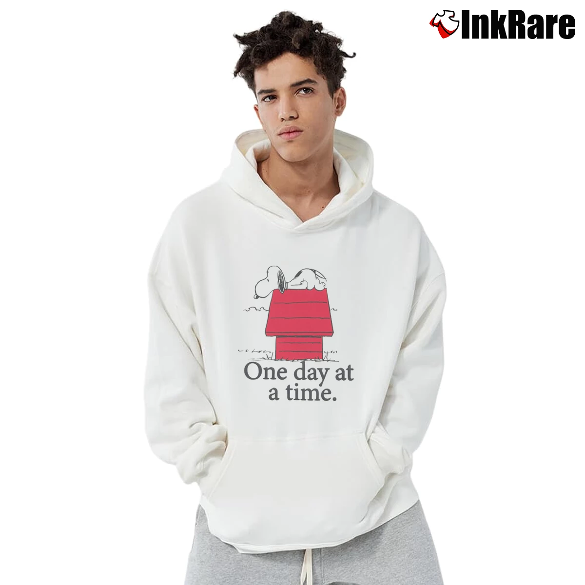 One Day At A Time Snoopy Men’s Pullover Hoodie in white – Ultimate Warmth Men’s One Day At A Time Snoopy Pullover Hoodie in white | Cozy, Durable, Modern Fit