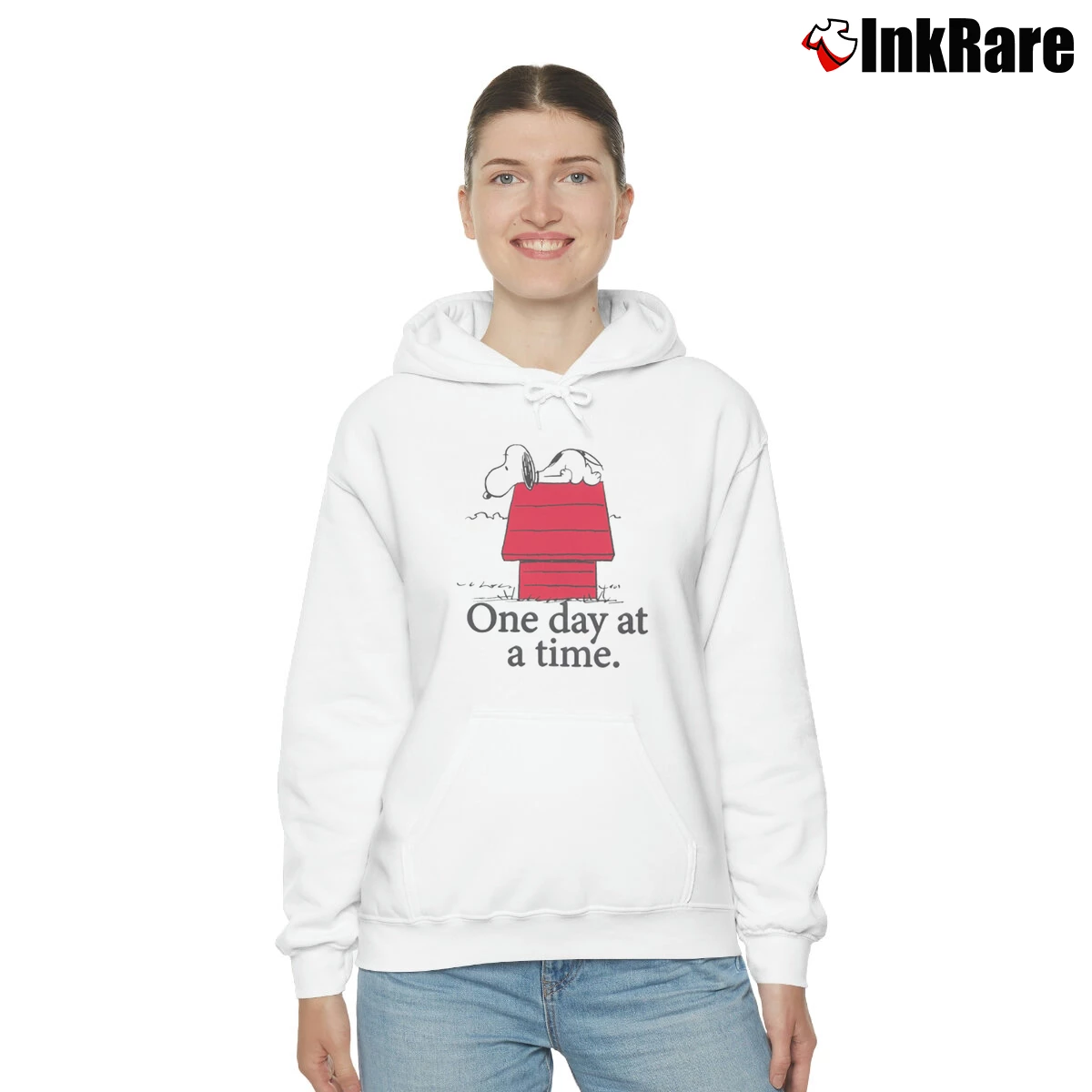 One Day At A Time Snoopy Women’s Cozy Hoodie in white – Urban Chic Women’s One Day At A Time Snoopy Cozy Hoodie in white | Warm, Structured, Stylish