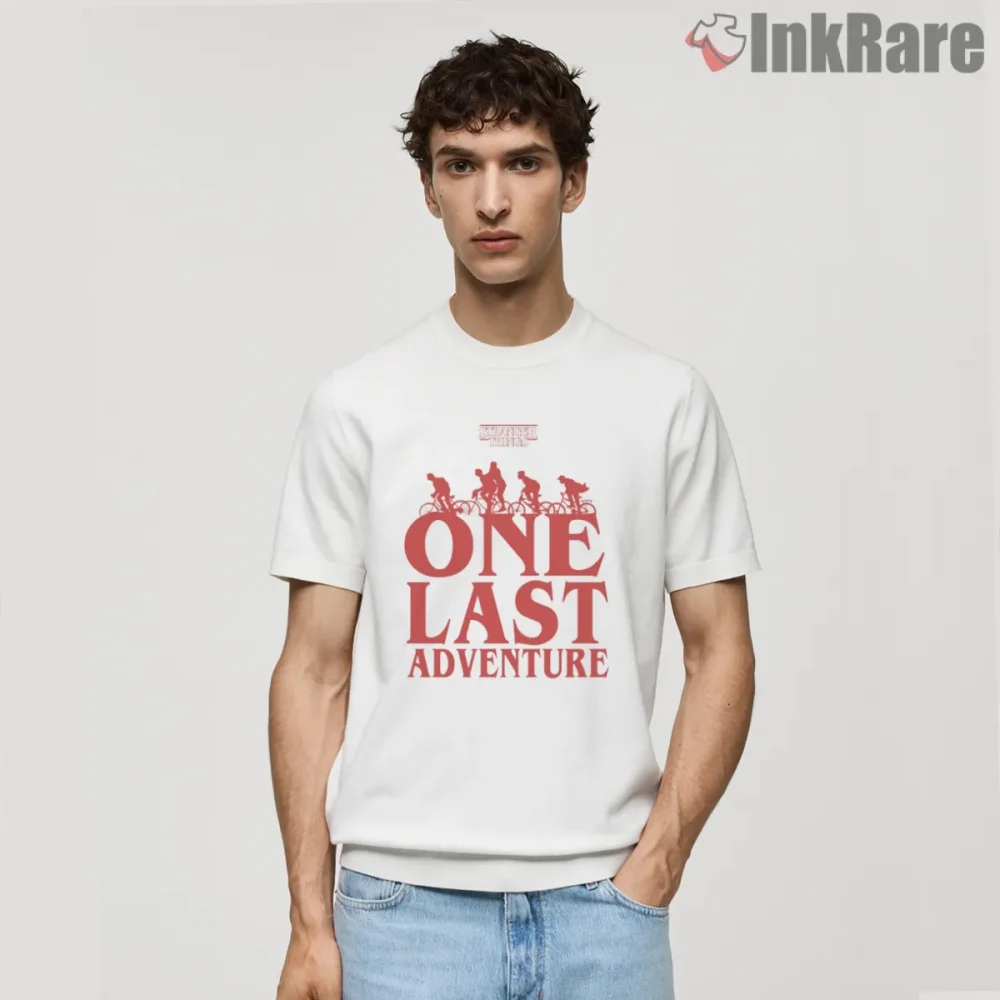 One Last Adventure Hawkins Bike Journey Shirt on white short sleeve shirt for men graphic tee