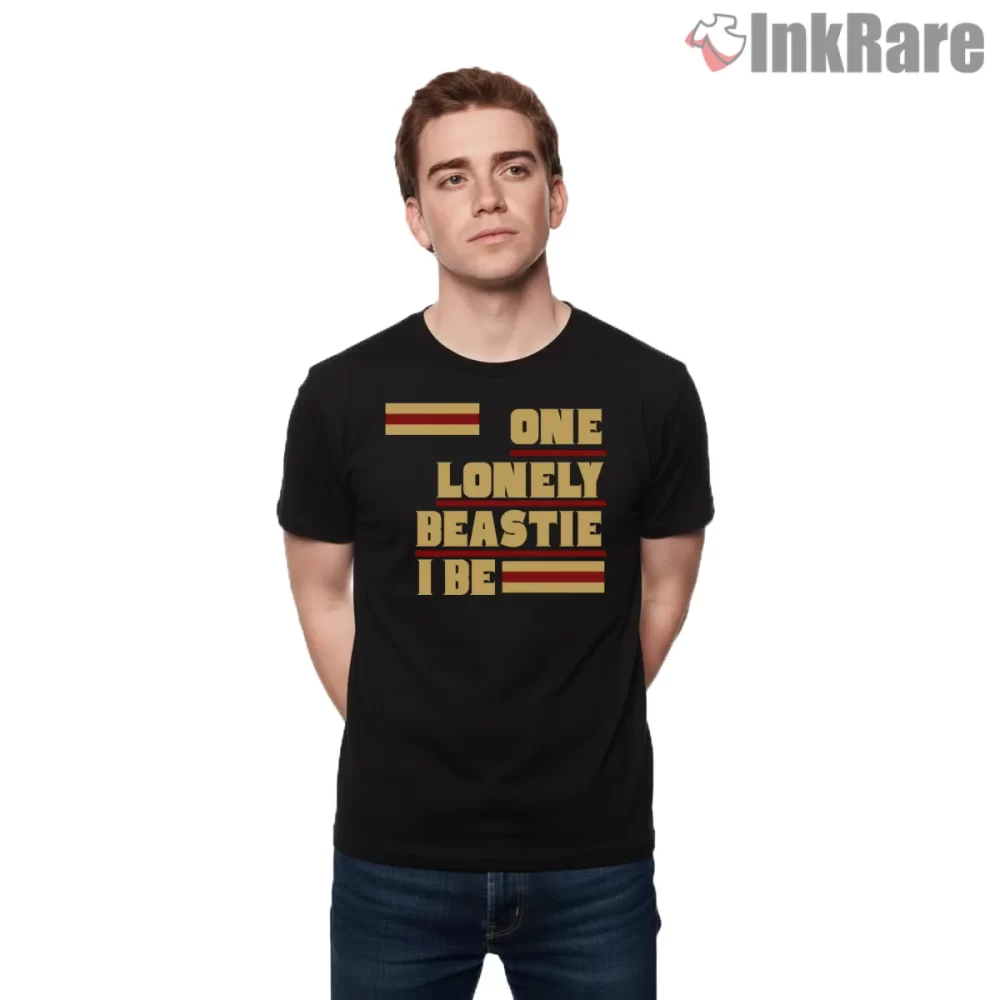 One Lonely Beastie I Be Bold Stripe Shirt on black short sleeve shirt for men graphic tee