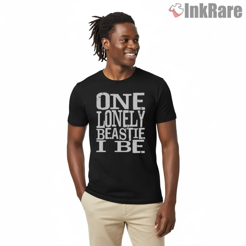 One Lonely Beastie I Be Bold Text Shirt on black short sleeve shirt for men graphic tee