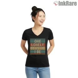 One Lonely Beastie I Be Pastel Stripes Shirt on black v-neck shirt for women graphic tee