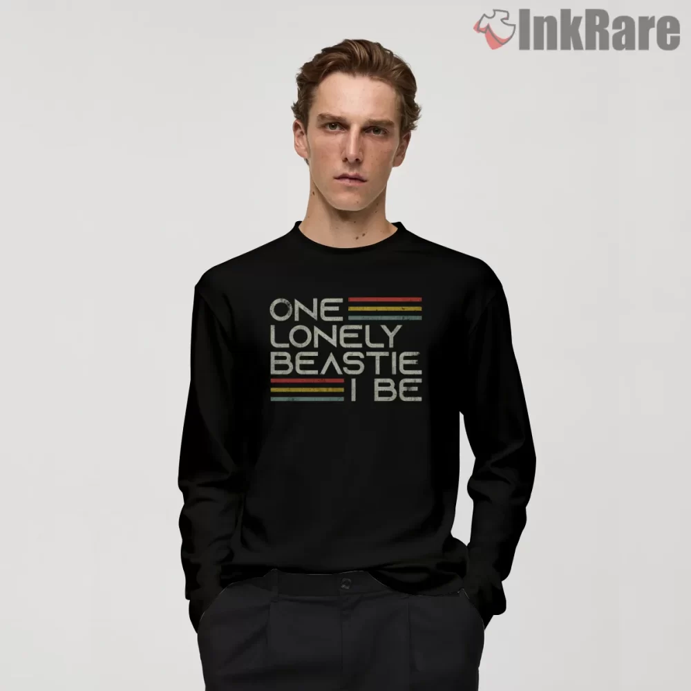 One Lonely Beastie I Be Retro Stripes Shirt on black long sleeve shirt for men graphic tee