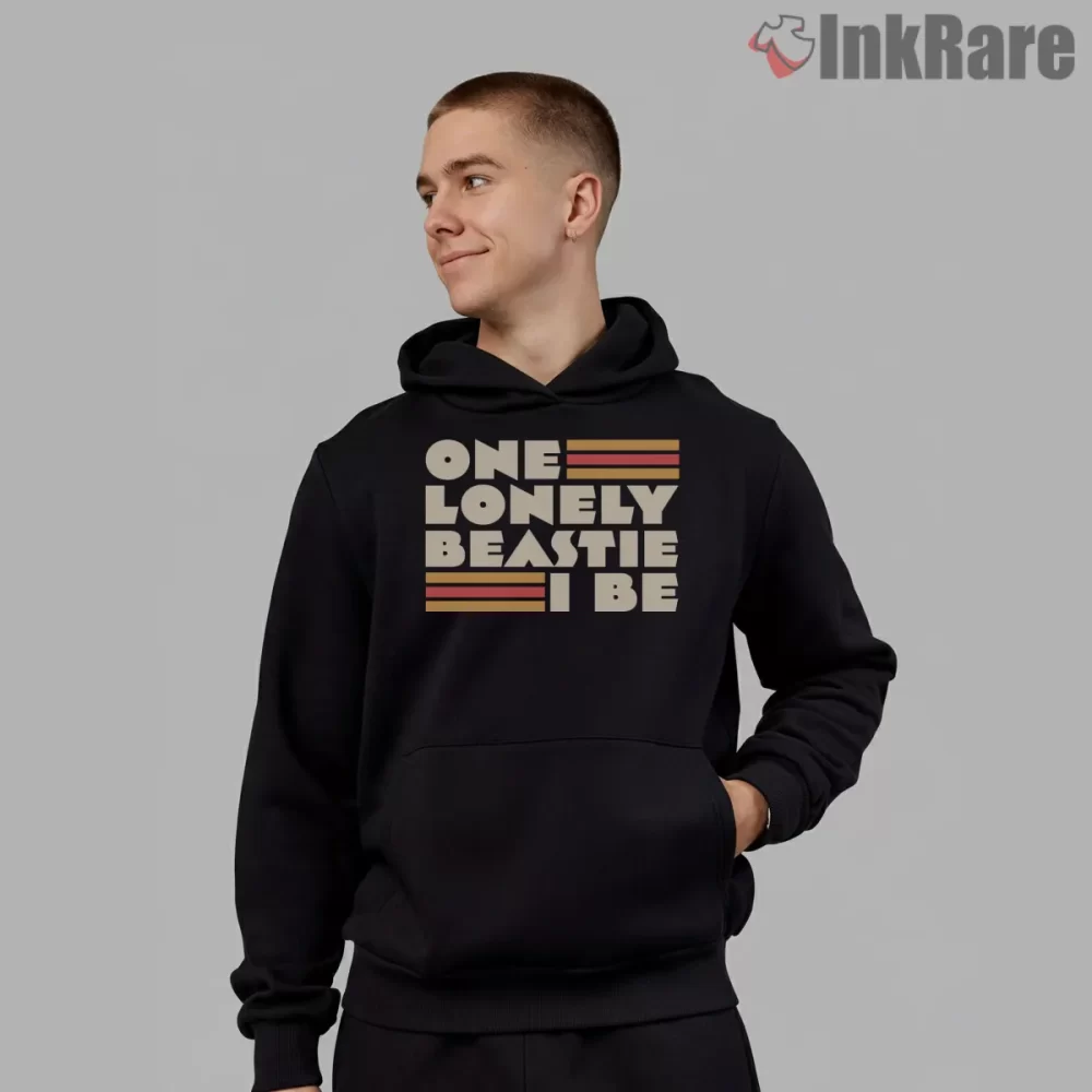 One Lonely Beastie I Be Striping Hip Hop Typography Shirt on black hoodie for men graphic tee