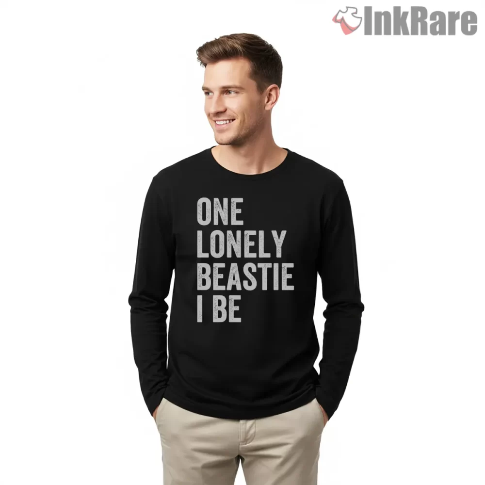 One Lonely Beastie I Be White Block Shirt on black long sleeve shirt for men graphic tee