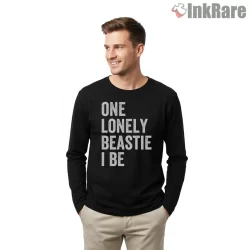 One Lonely Beastie I Be White Block Shirt on black long sleeve shirt for men graphic tee