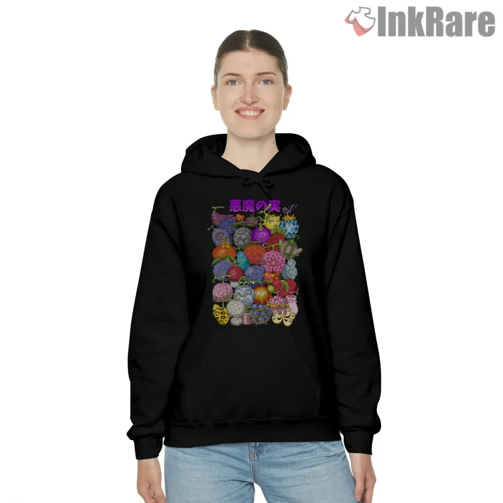 One Piece Devil Fruits Collection Anime Shirt on black hoodie for women graphic tee
