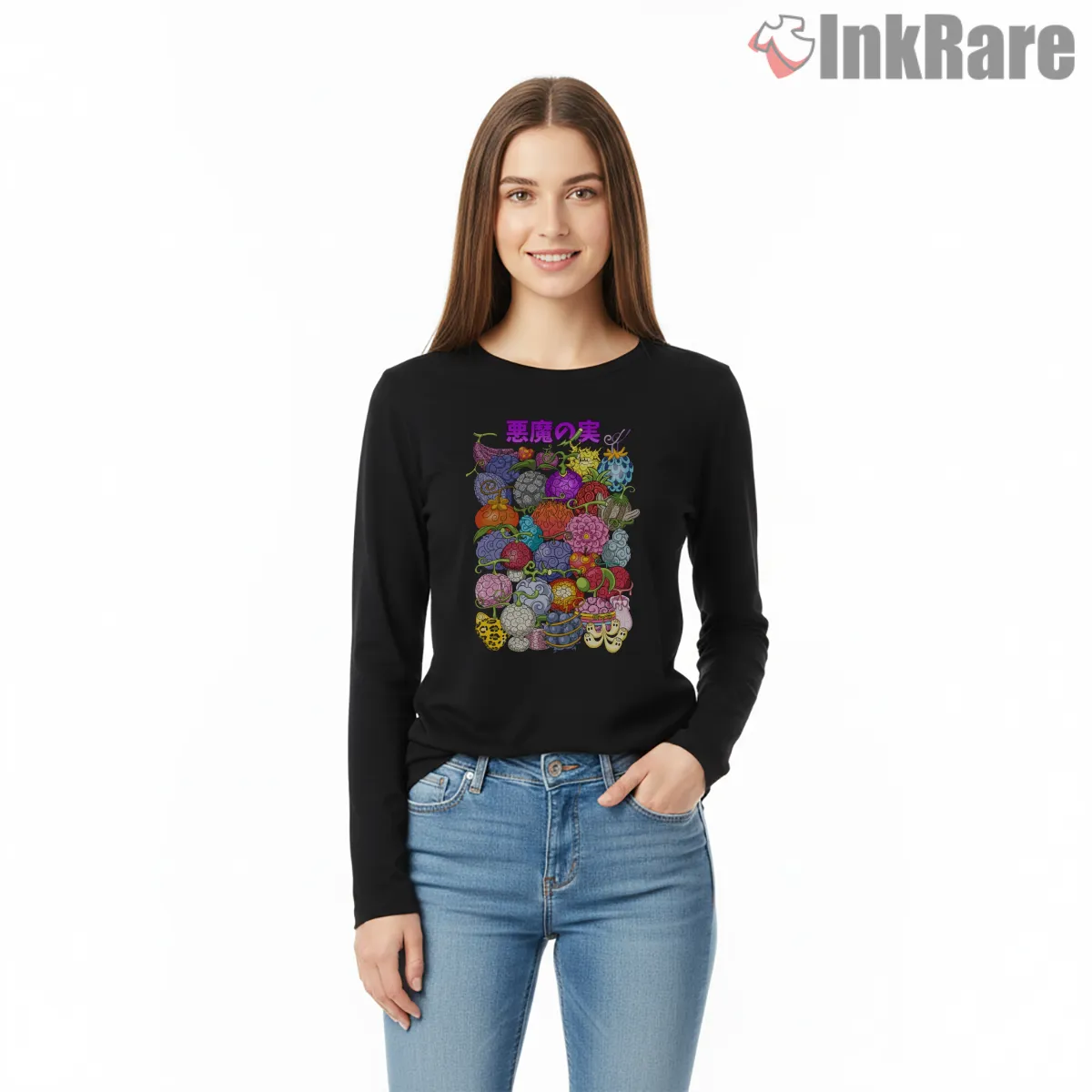One Piece Devil Fruits Collection Anime Long Sleeve Black One Piece Devil Fruits Collection Anime Shirt on black long sleeve shirt for women graphic tee