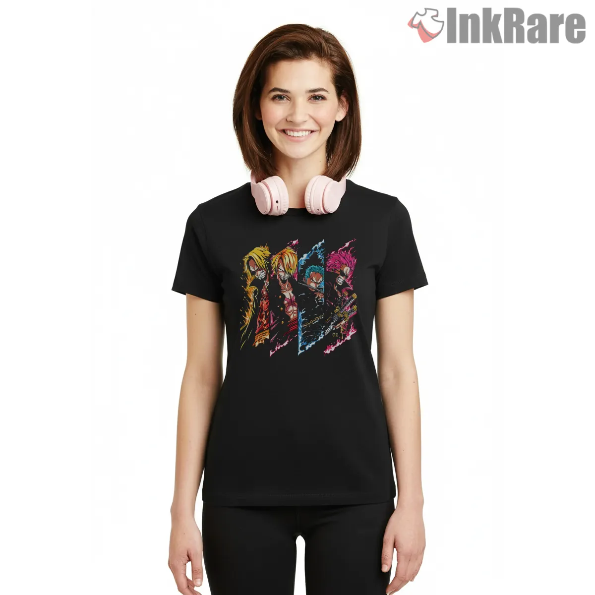One Piece Elite Fighters Split Panel Anime Short Sleeve Black One Piece Elite Fighters Split Panel Anime Shirt on black short sleeve shirt for women graphic tee