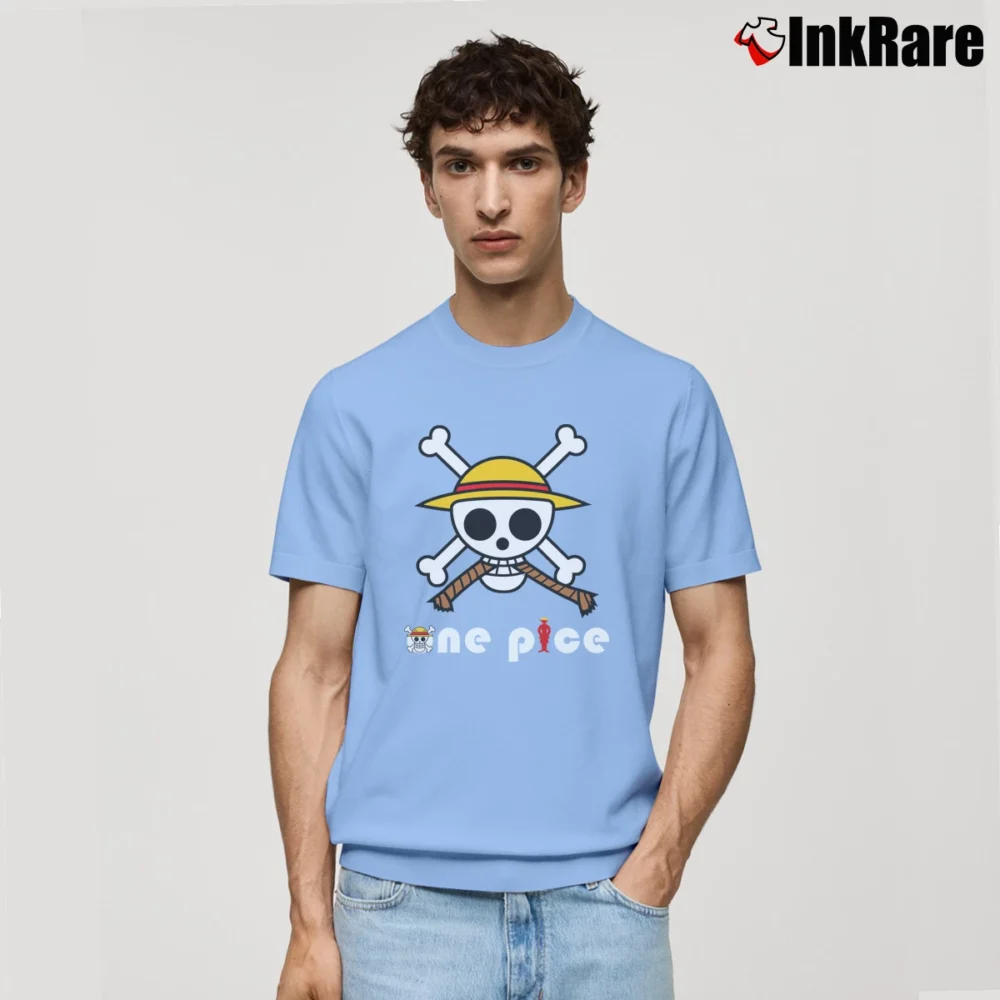 Men’s One Piece Jolly Roger Anime Classic T-Shirt in light blue | Soft, Breathable Everyday Wear