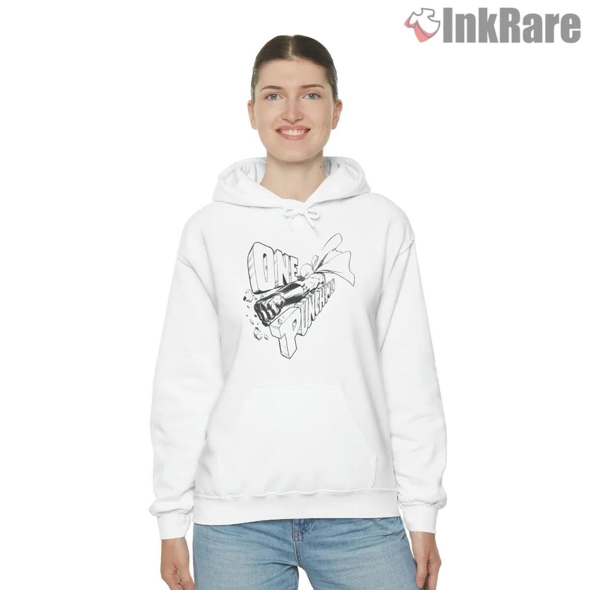 One Punch Strongest Hero Impact Hoodie White One Punch Strongest Hero Impact Shirt on white hoodie for women graphic tee
