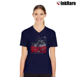 Women’s Oneohtrix Point Never Rifts V-Neck Tee in navy | Chic Neckline, Soft Texture