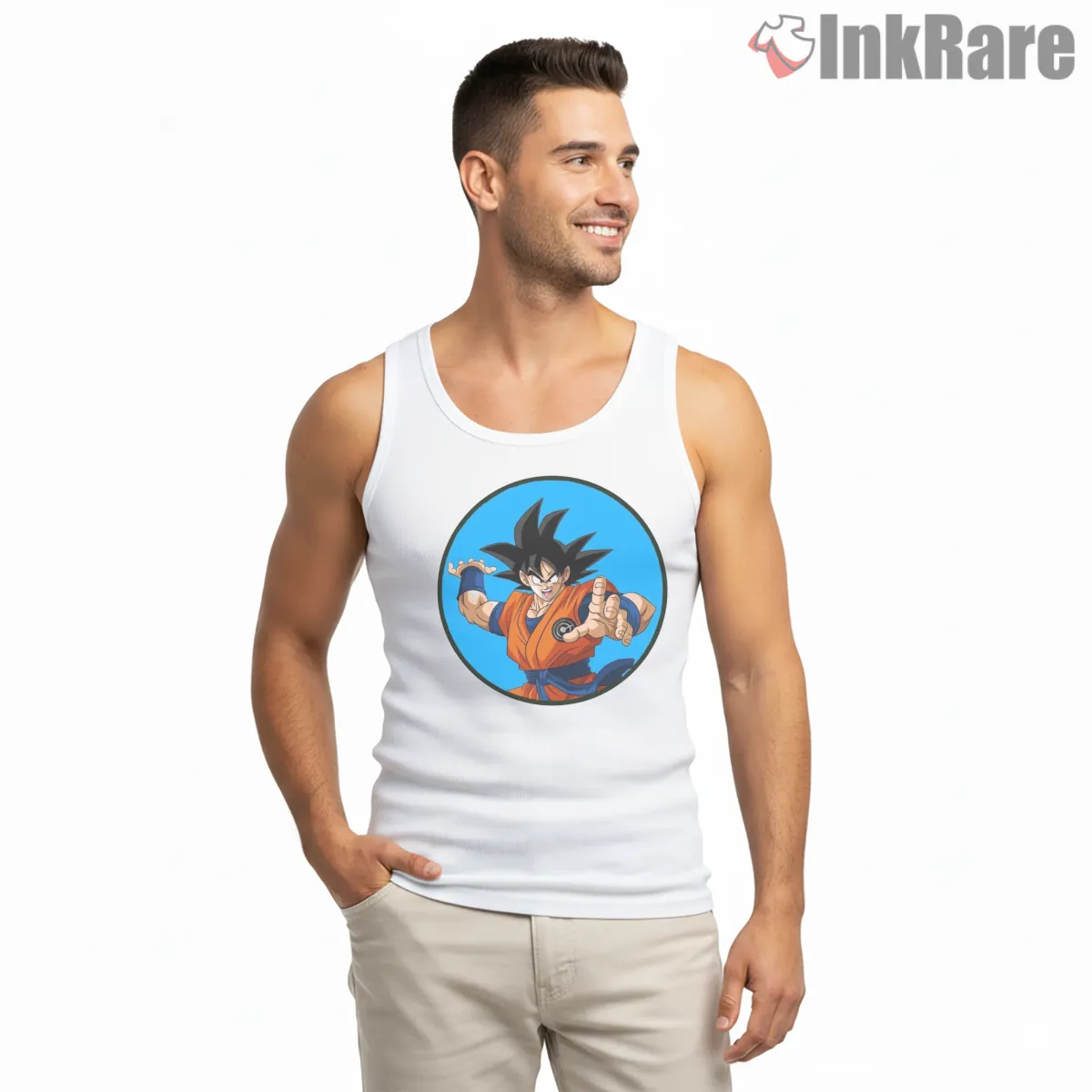 Orange Gi Street Fighter Anime Hero Tank Top White Orange Gi Street Fighter Anime Hero Shirt on white tank top for men graphic tee