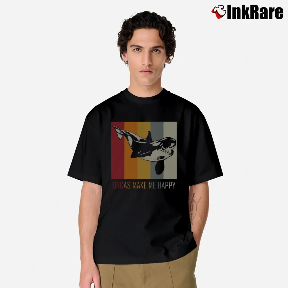 Men’s Orcas Make Me Happy Killer Whale Classic T-Shirt in black | Soft, Breathable Everyday Wear