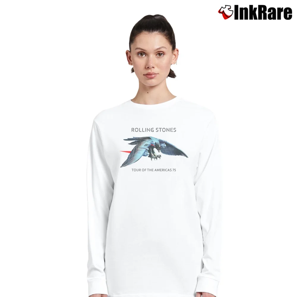 Women’s Original 1975 The Rolling Stones Concert Tour Rock Long-Sleeve Top in white | Sleek, Versatile, All-Season