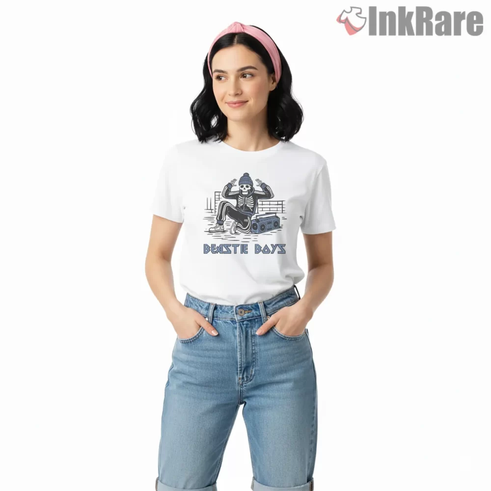Original Beastie Boys Skeleton B Boy Shirt on white short sleeve shirt for women graphic tee