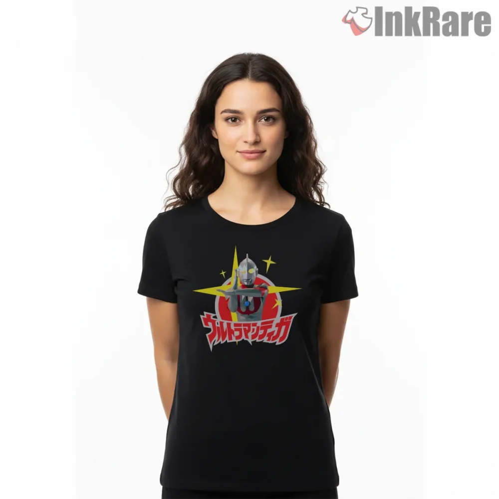 Original Ultraman Star Beam Retro Logo Shirt on black short sleeve shirt for women graphic tee