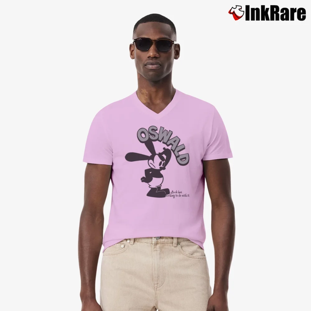 Men’s Oswald The Lucky Rabbit Cartoon Character Disney V-Neck Tee in light pink | Sharp, Breathable, Everyday Staple