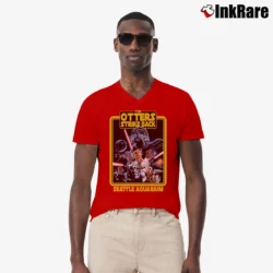 Men’s Otters Strike Back Seattle Aquarium Star Wars Parody V-Neck Tee in red | Sharp, Breathable, Everyday Staple