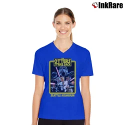 Women’s Otters Strike Back Seattle Aquarium Star Wars Parody V-Neck Tee in royal blue | Chic Neckline, Soft Texture