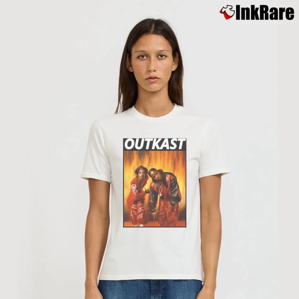 Women’s Outkast Kneeling Photo Signature T-Shirt in white | Soft, Flattering Fit
