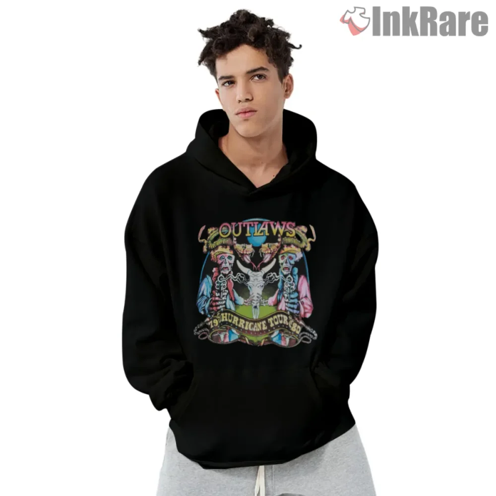 Outlaws Hurricane Tour Shirt with twin skeletons snakes and skull banner 79 80