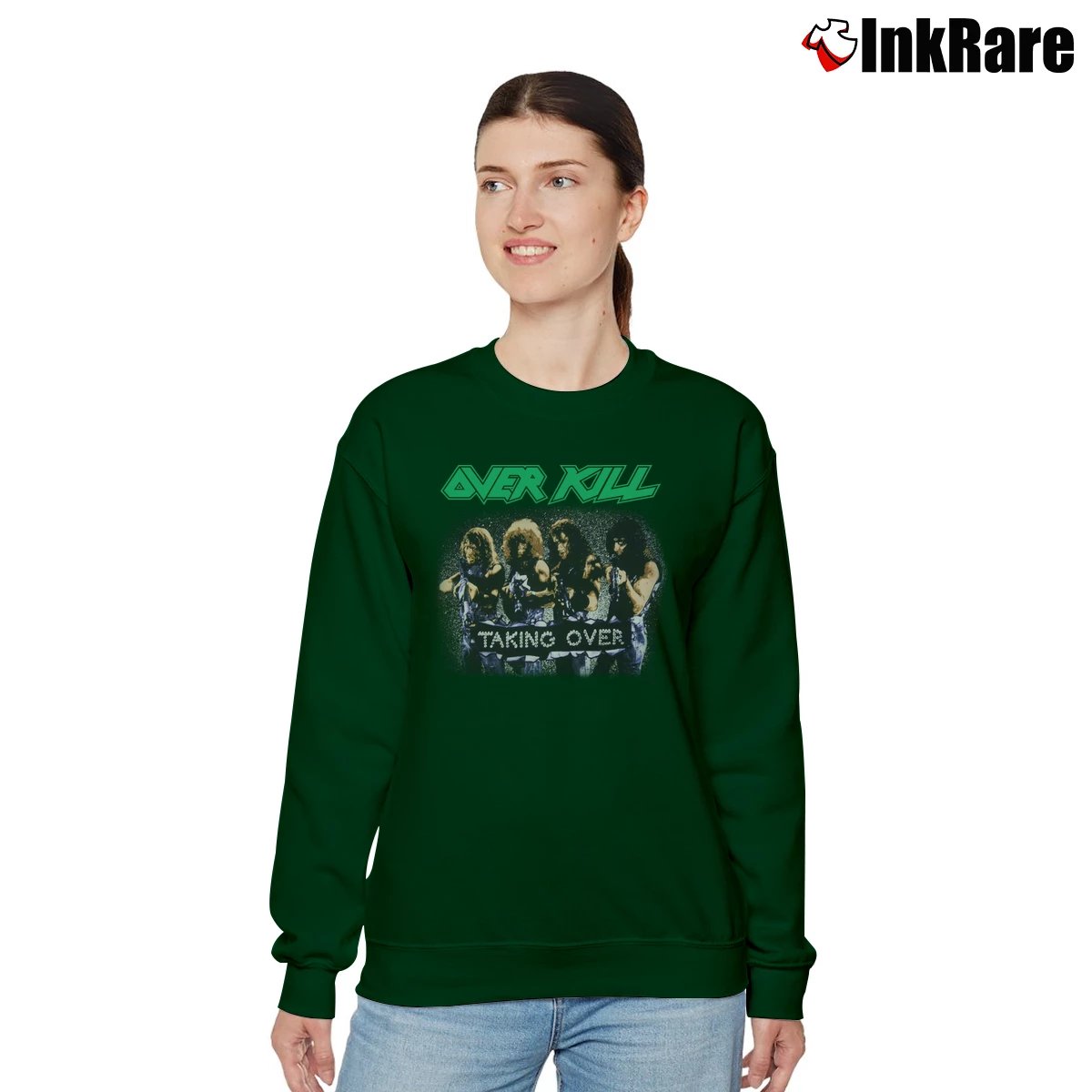 Overkill Taking Over Women’s Relaxed Sweatshirt in forest green – Cozy Casual Women’s Overkill Taking Over Relaxed Sweatshirt in forest green | Soft, Laid-Back Vibe