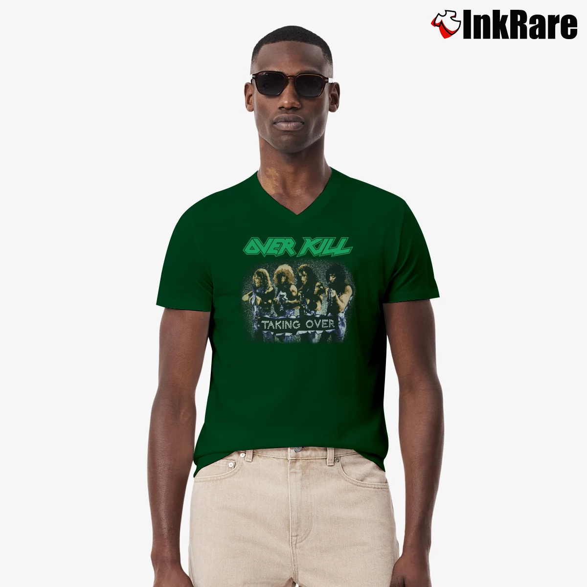 Overkill Taking Over Men’s V-Neck Tee in forest green – Modern Essential Men’s Overkill Taking Over V-Neck Tee in forest green | Sharp, Breathable, Everyday Staple