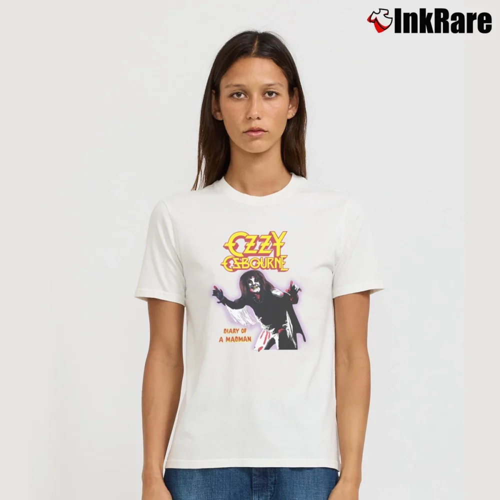 Women’s Ozzy Osbourne 90s Diary Of A Madman Band Signature T-Shirt in white | Soft, Flattering Fit