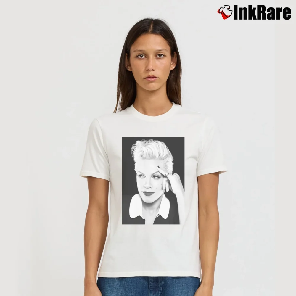 Women’s P!nk Singer Baseball Vest Music Signature T-Shirt in white | Soft, Flattering Fit