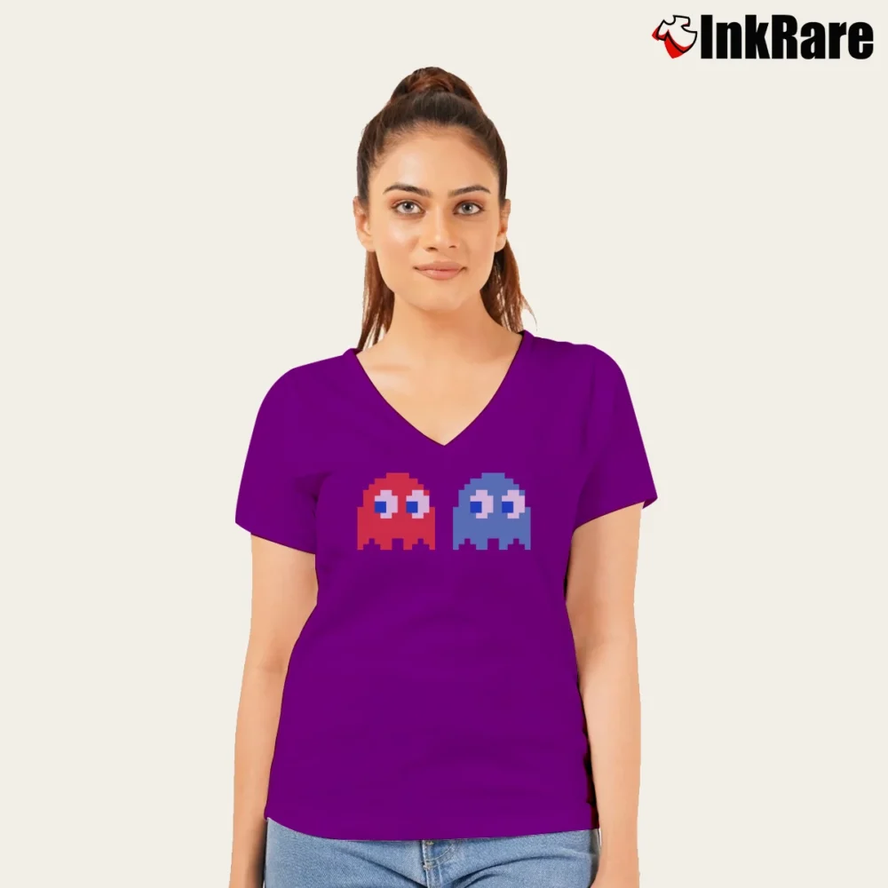 Women’s Pac - man Namco V-Neck Tee in purple | Chic Neckline, Soft Texture