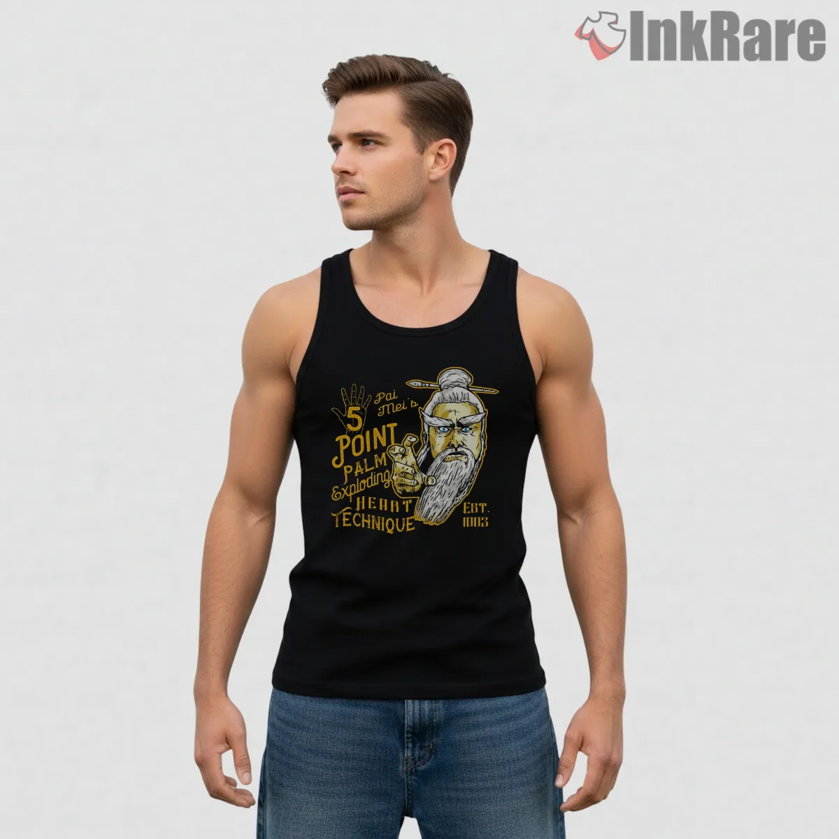 Pai Mei Five Point Palm Technique Vintage Illustration Tank Top Black Pai Mei Five Point Palm Technique Vintage Illustration Shirt on black tank top for men graphic tee