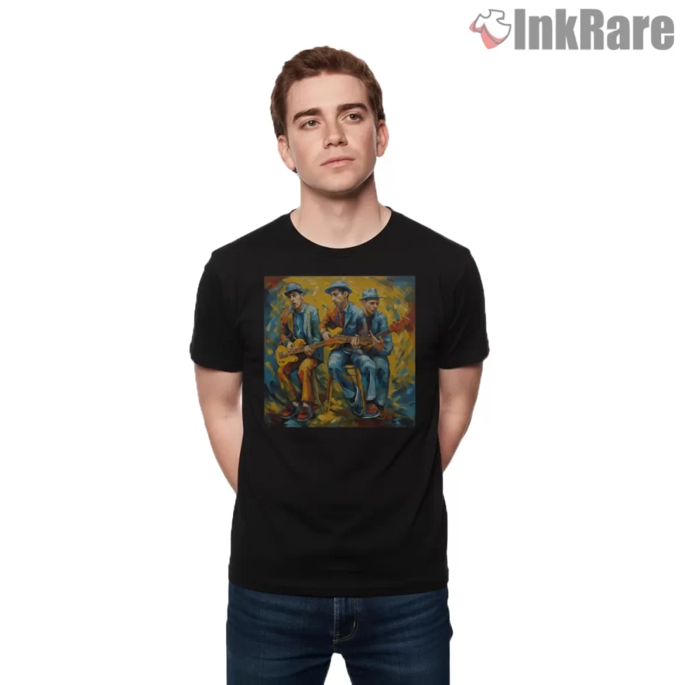 Painterly Beastie Boys Live Jam Shirt on black short sleeve shirt for men graphic tee