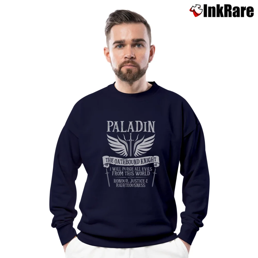 Men’s Paladin Class Dungeons And Dragons Rpg Fantasy Crewneck Sweatshirt in navy | Cozy Fabric, Clean Style